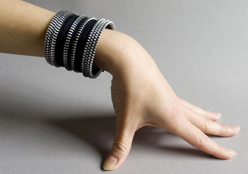 Collection of jewelry made from zippers